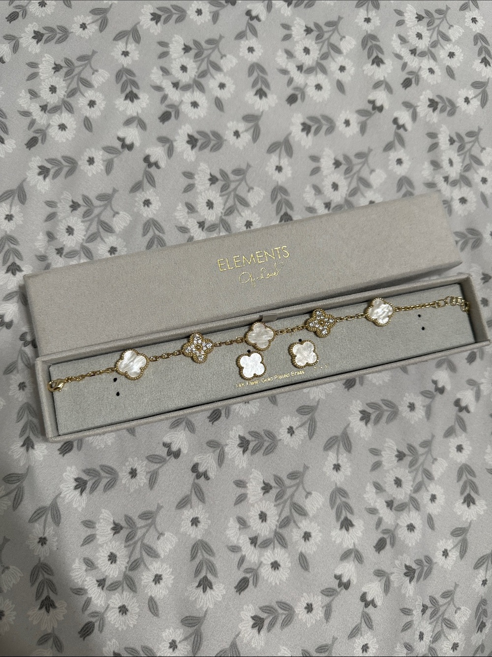 Gold Clover Station Bracelet Set with White Mother-of-Pearl Accents